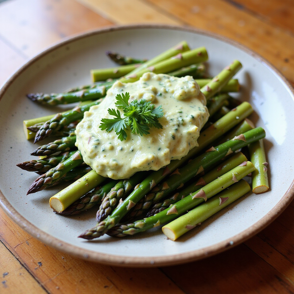 Espárragos Frescos con Salsa de Aguacate y Queso Keto