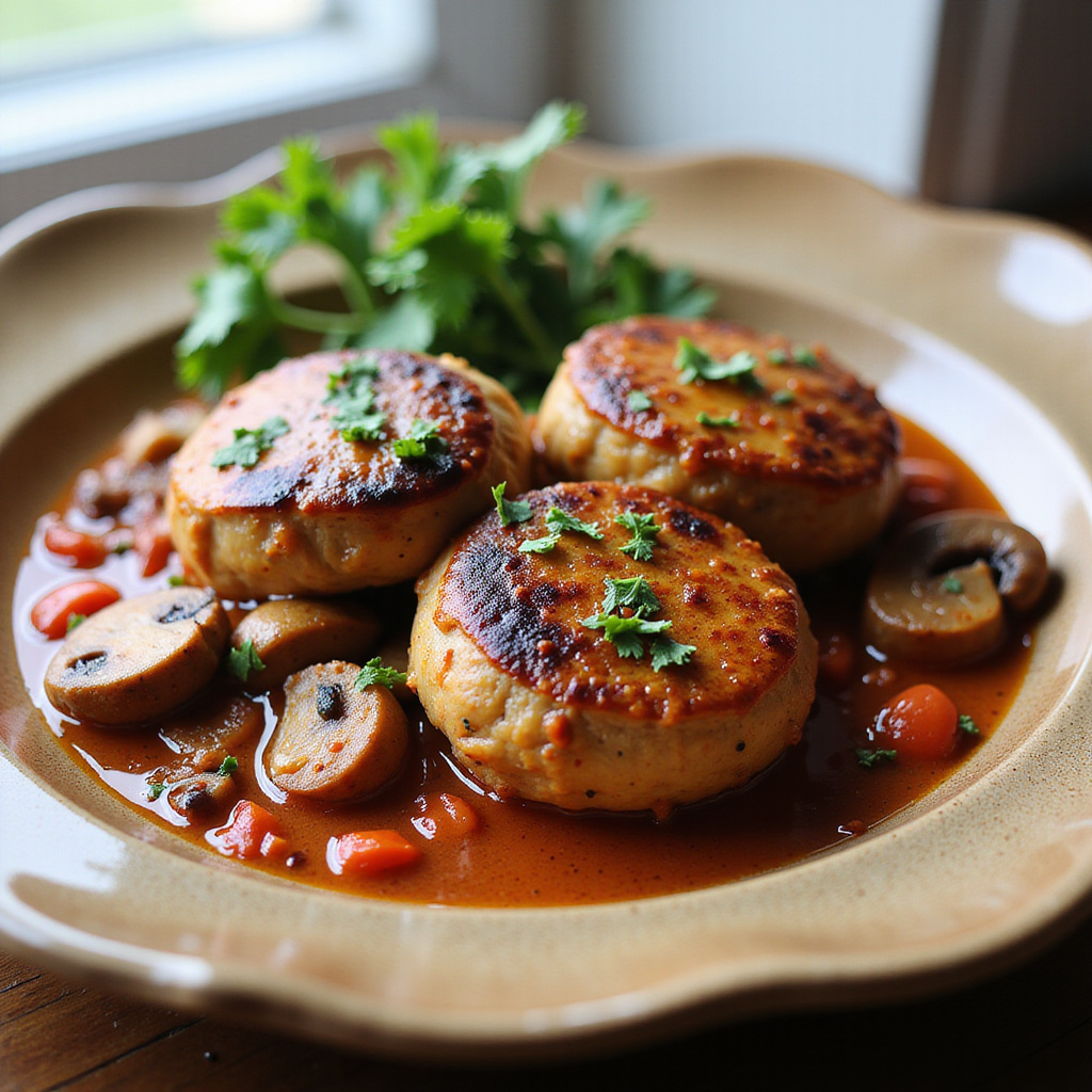 Tournedos de Pavo con Salsa de Champiñones y Pimiento