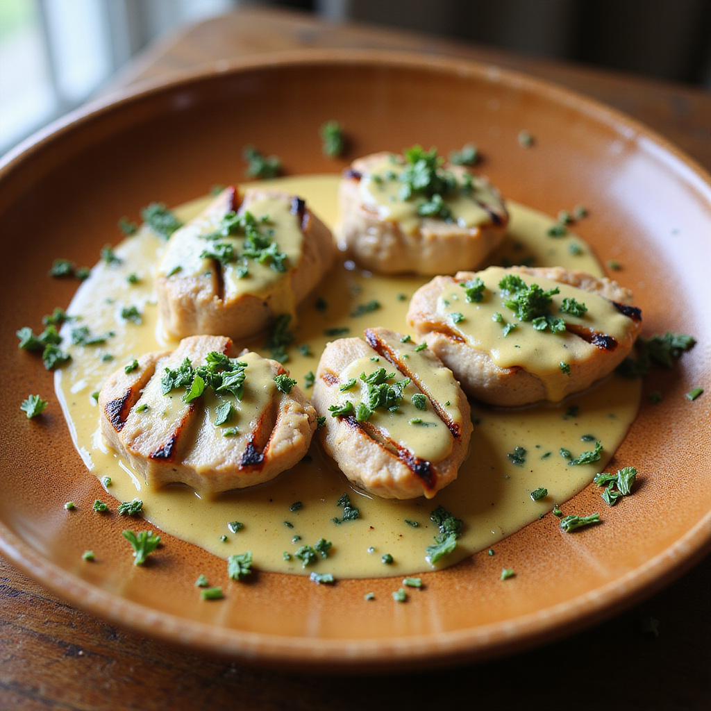 Tournedos de Pavo con Salsa de Mostaza y Hierbas