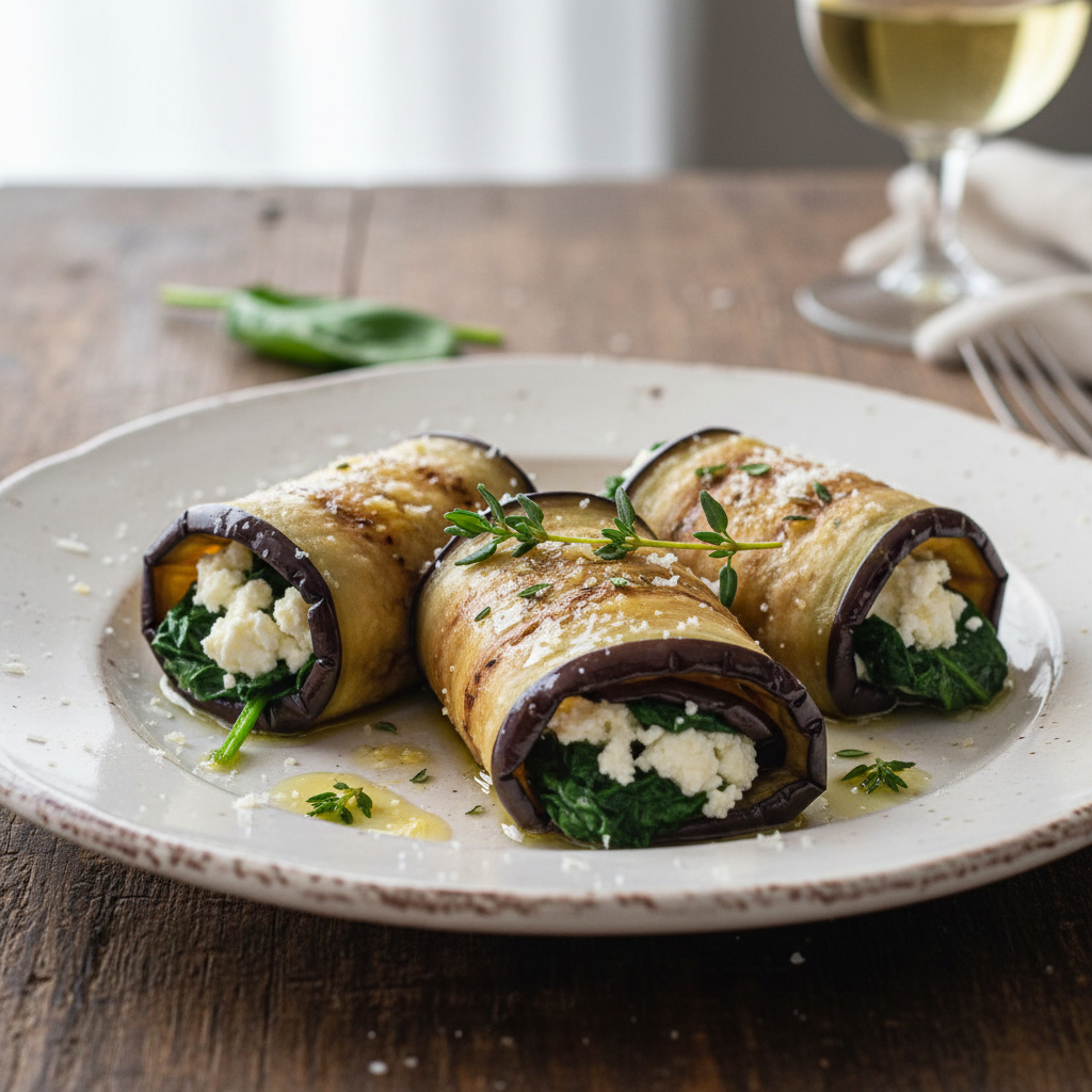 Rollitos de Berenjena con Queso Feta y Espinacas Keto