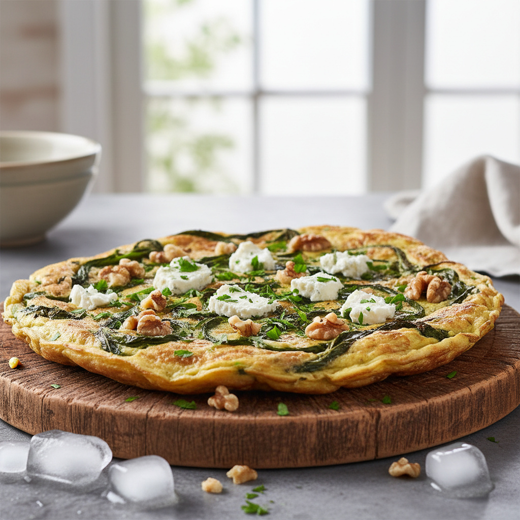 Tortilla de Grelos con Queso de Cabra y Nueces Keto