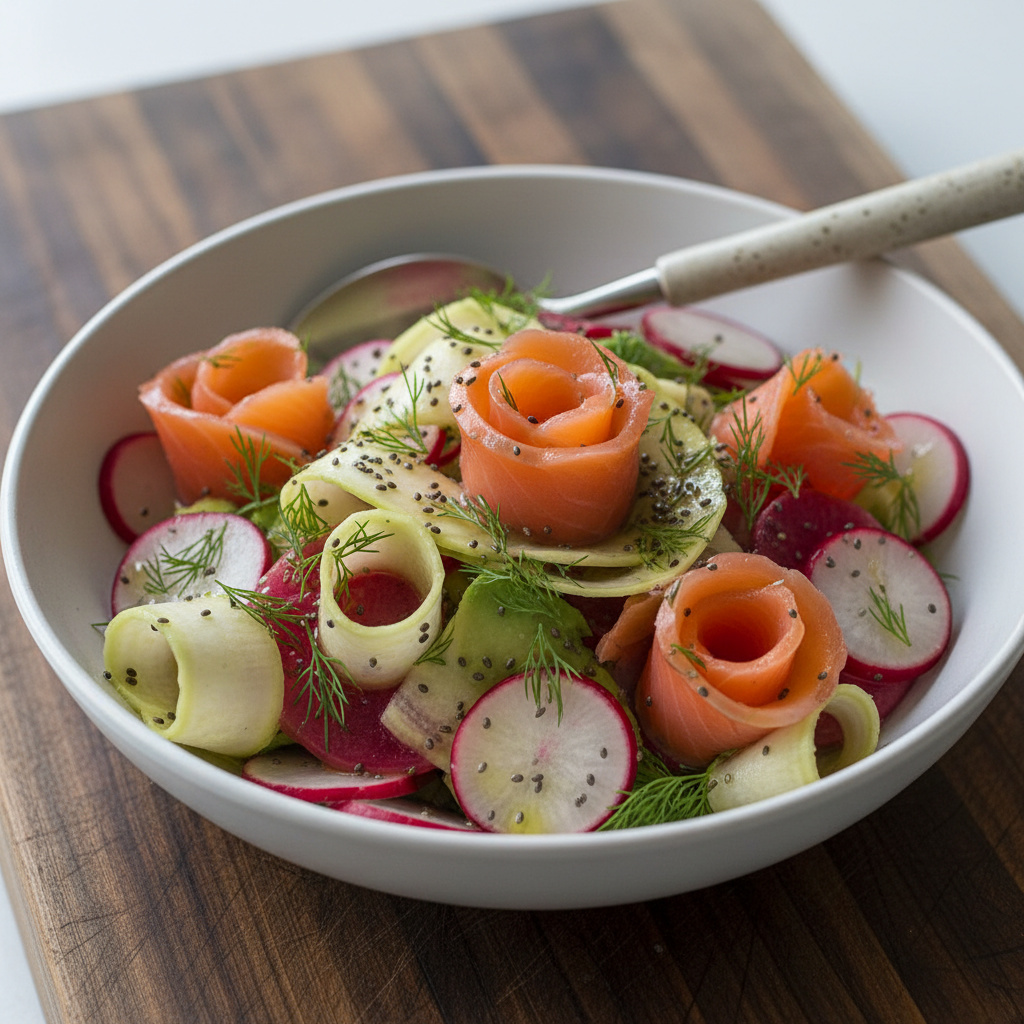 Ensalada Crujiente de Rábanos y Nabos con Salmón Ahumado
