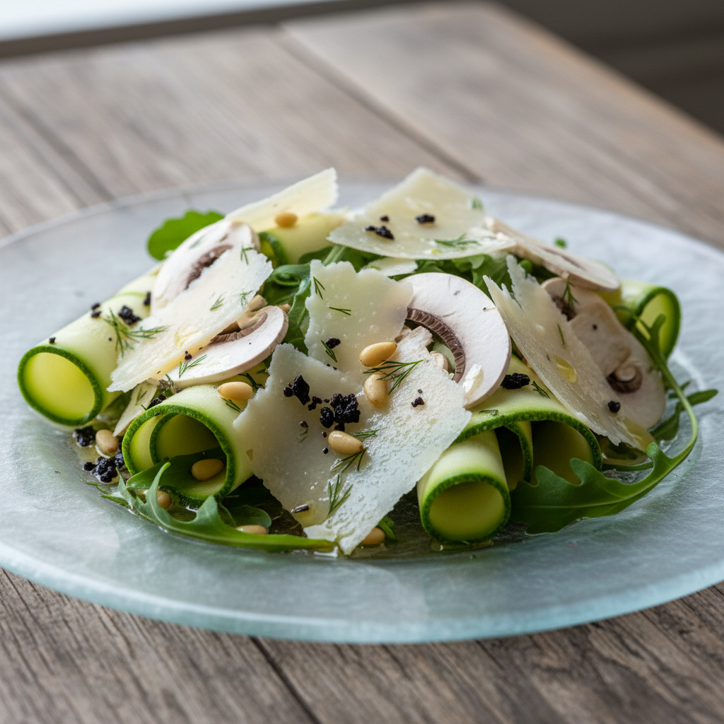 Carpaccio de Calabacín y Champiñones con Queso Parmesano