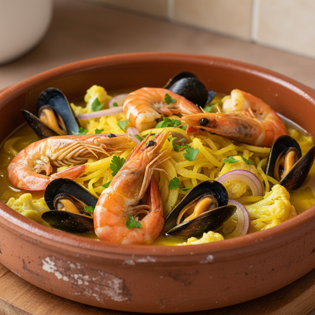 Cazuela de Mariscos con Coliflor y Azafrán Keto