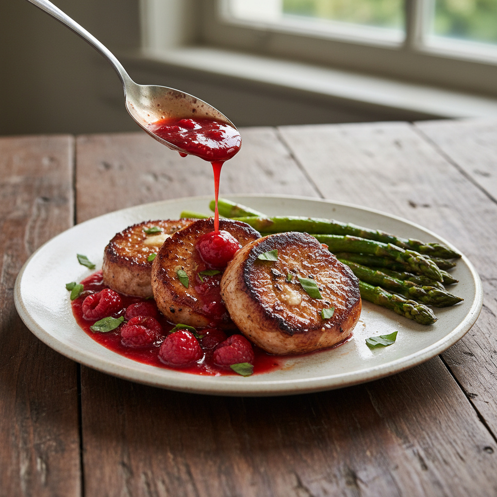 Solomillo de Cerdo con Salsa de Frambuesa y Albahaca